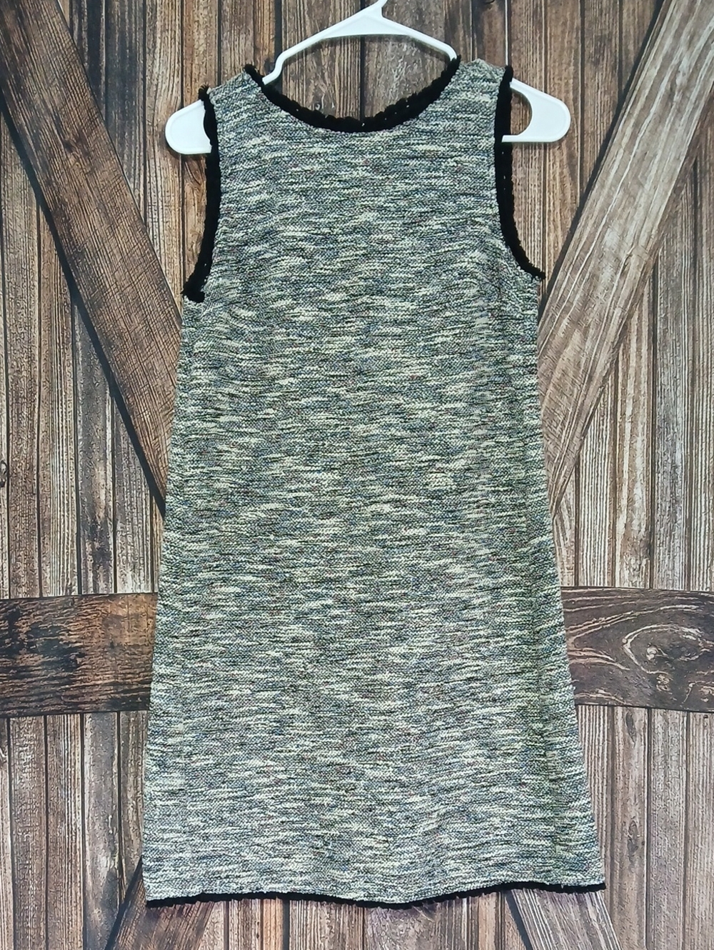LOFT Black and Gray Textured Knit Midi Dress